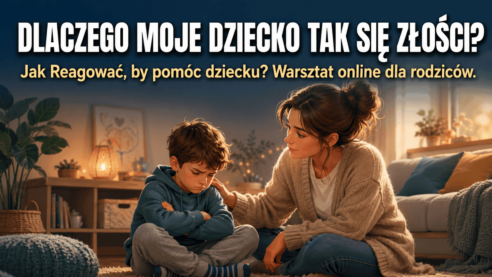 Rodzic siedzący obok dziecka, które przeżywa złość
